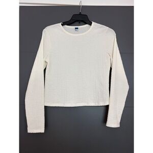 Old Navy Womens Cream Textured Popcorn Long Sleeve Crew Neck Top Large